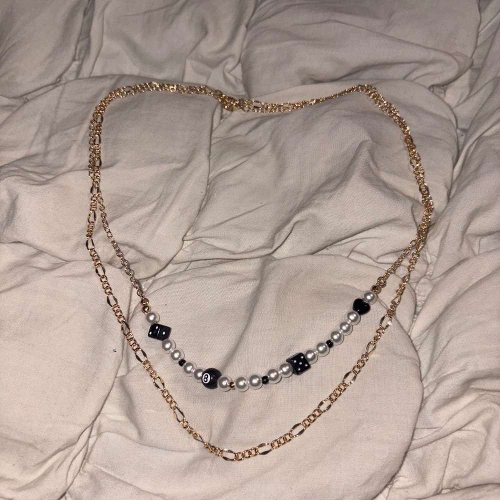 Free People 8-Ball & Dice Layered Pearl Necklace 🎱🎲